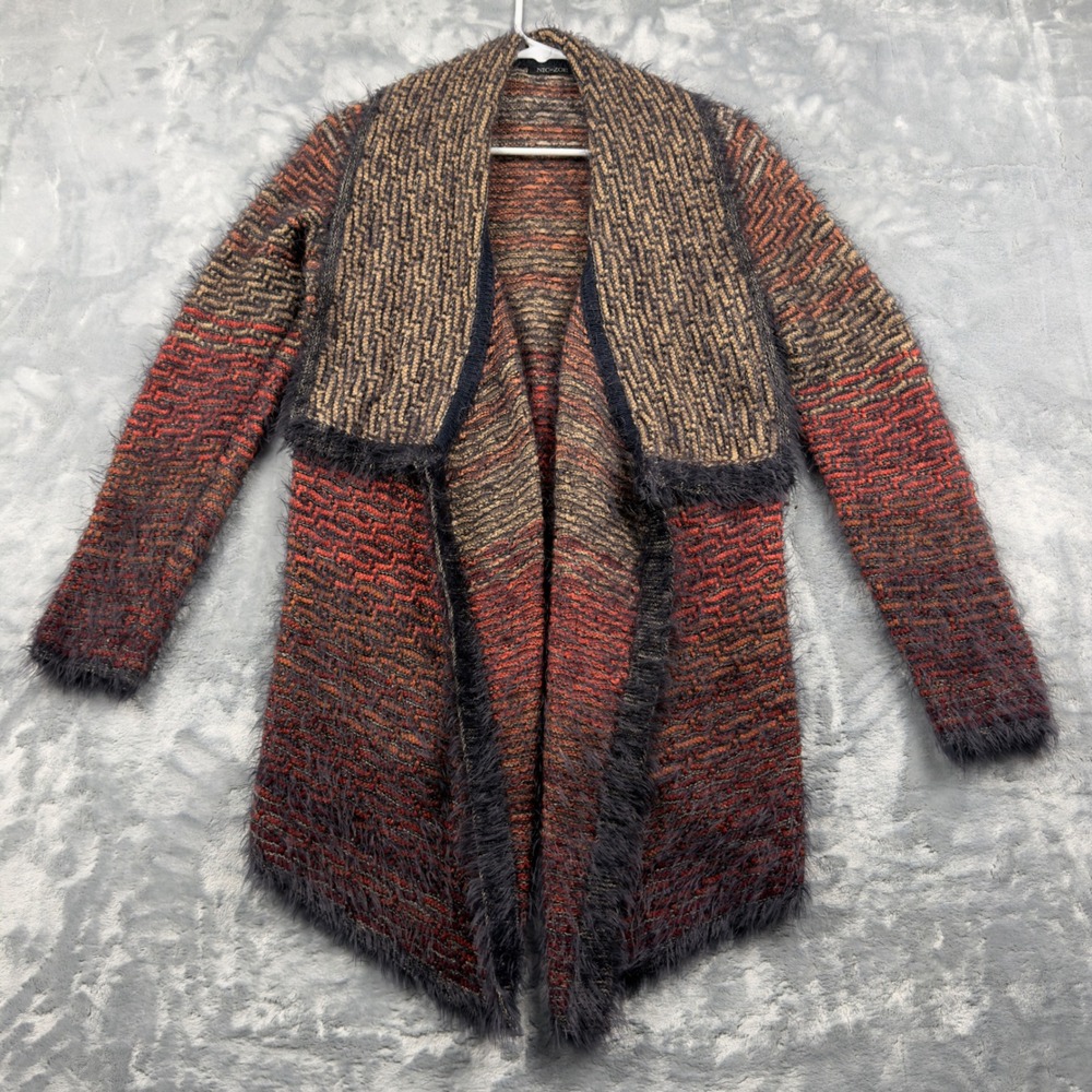 NIC+ZOE Womens Small Ombre Eyelash Knit Open Front Draped Cardigan Sweater